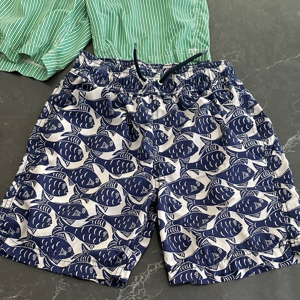 Boys jCrew Navy Blue Fish Print Swim trunks shorts size 10